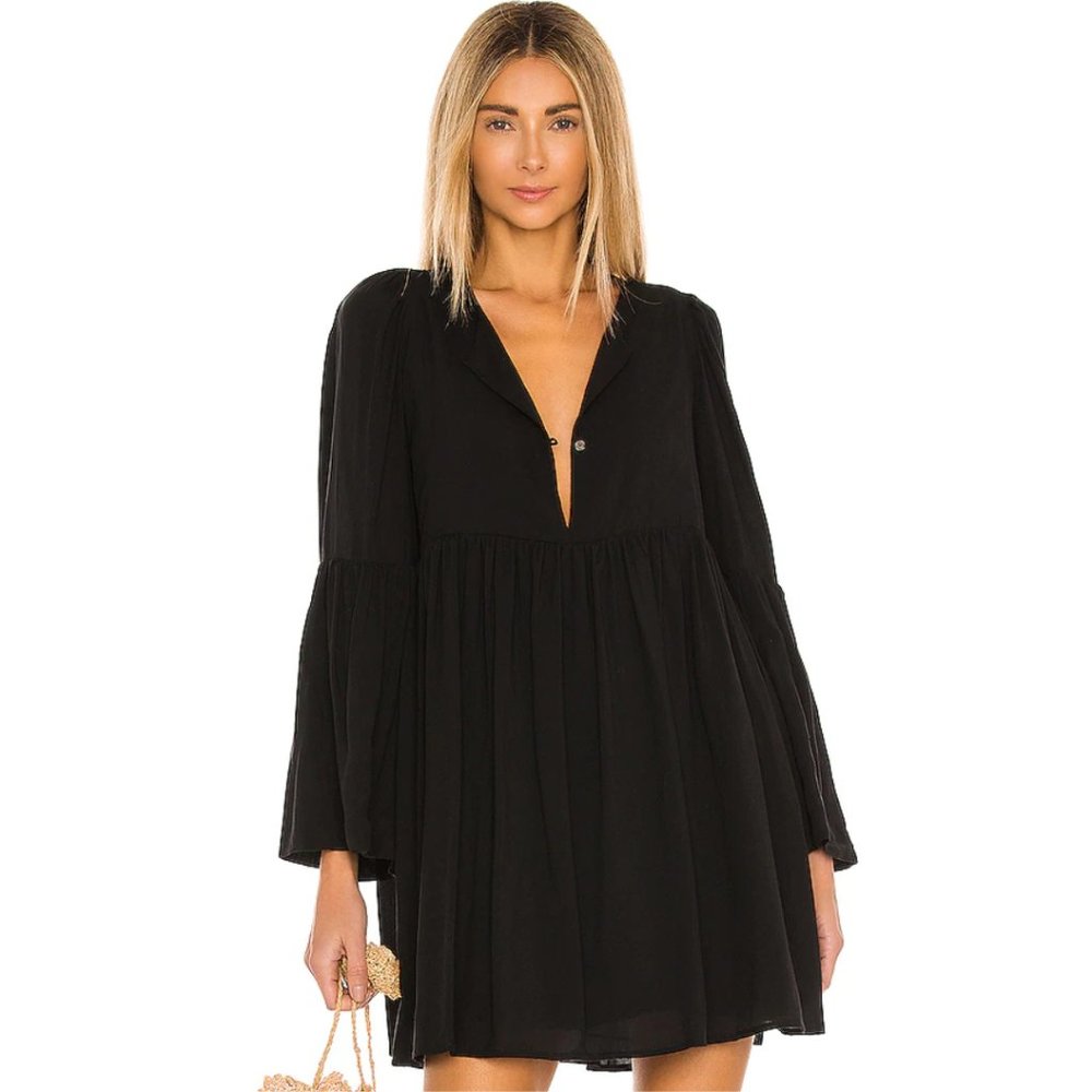 Indah Minta Solid Seamless Babydoll Mini Dress in Black NWT Size XS/S